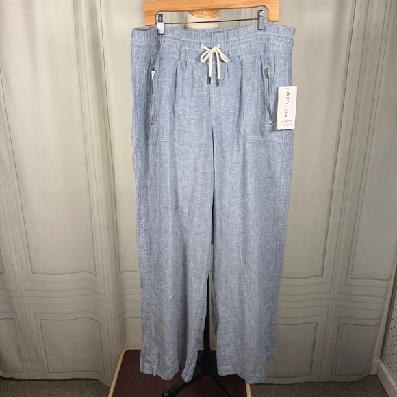 Athleta Pants - Athleta Cabo Linen Wide Leg Pants Light Blue Chambray Size 16 NWT SP22